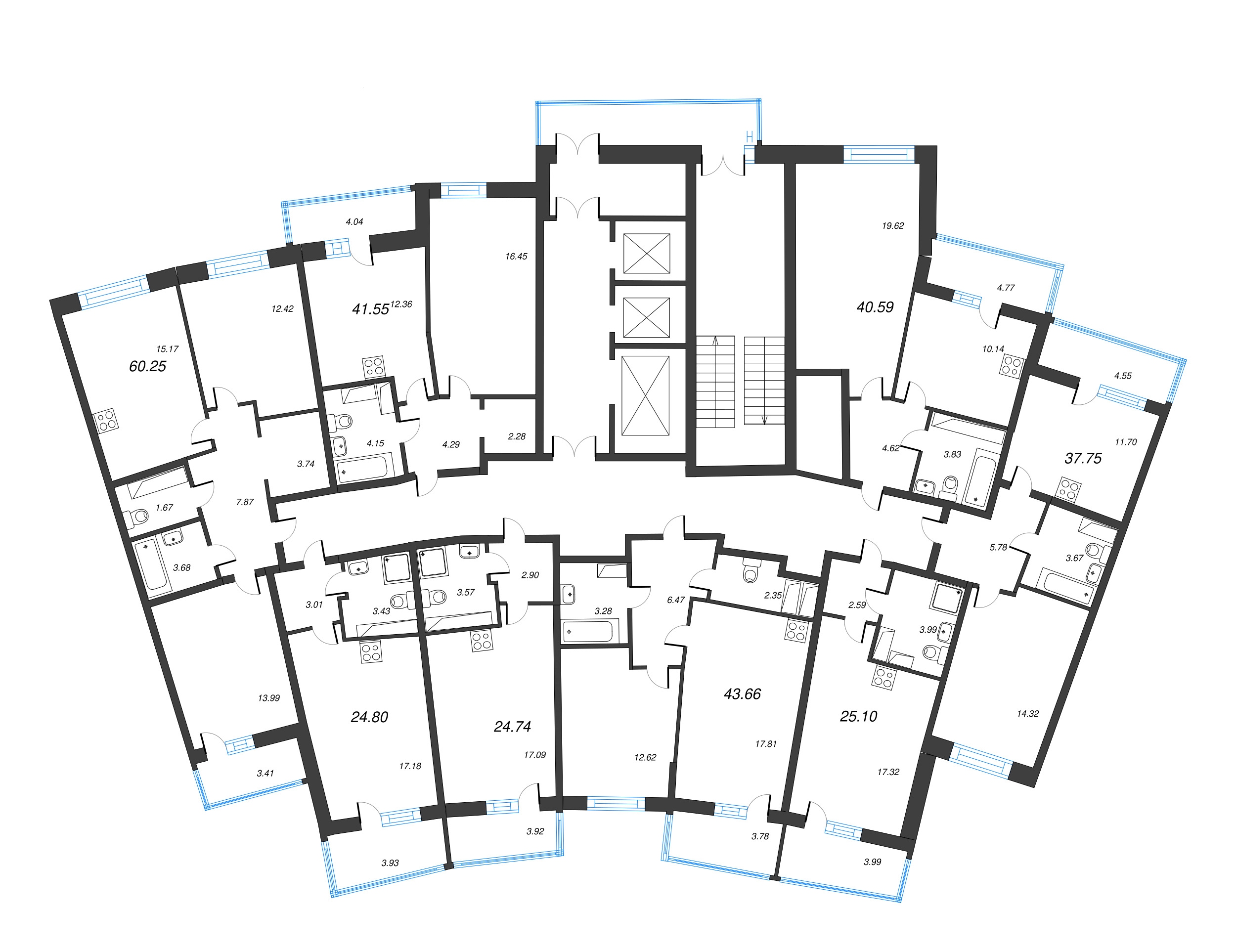 Квартира-студия, 24.74 м² в ЖК "Дом Левитан" - планировка этажа