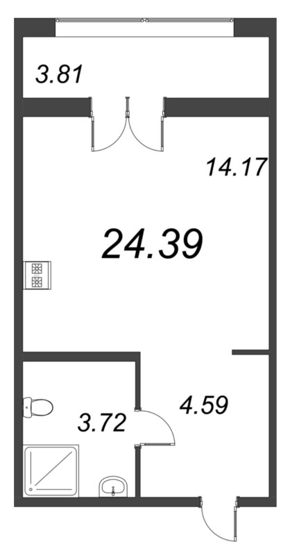Квартира-студия, 24.39 м² в ЖК "Рождественский квартал" - планировка, фото №1