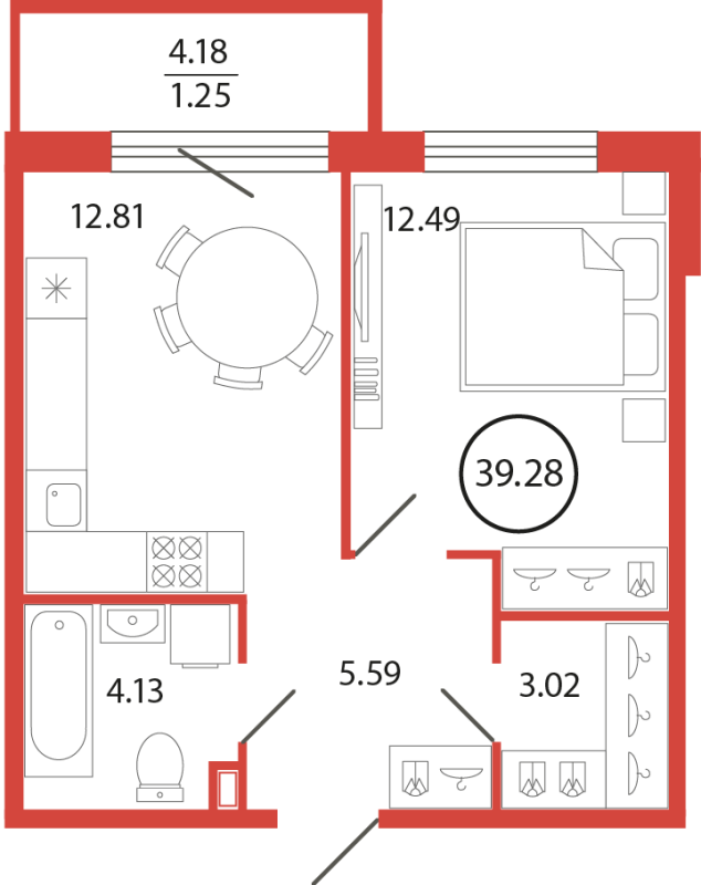 1-комнатная квартира, 39.28 м² в ЖК "Энфилд" - планировка, фото №1