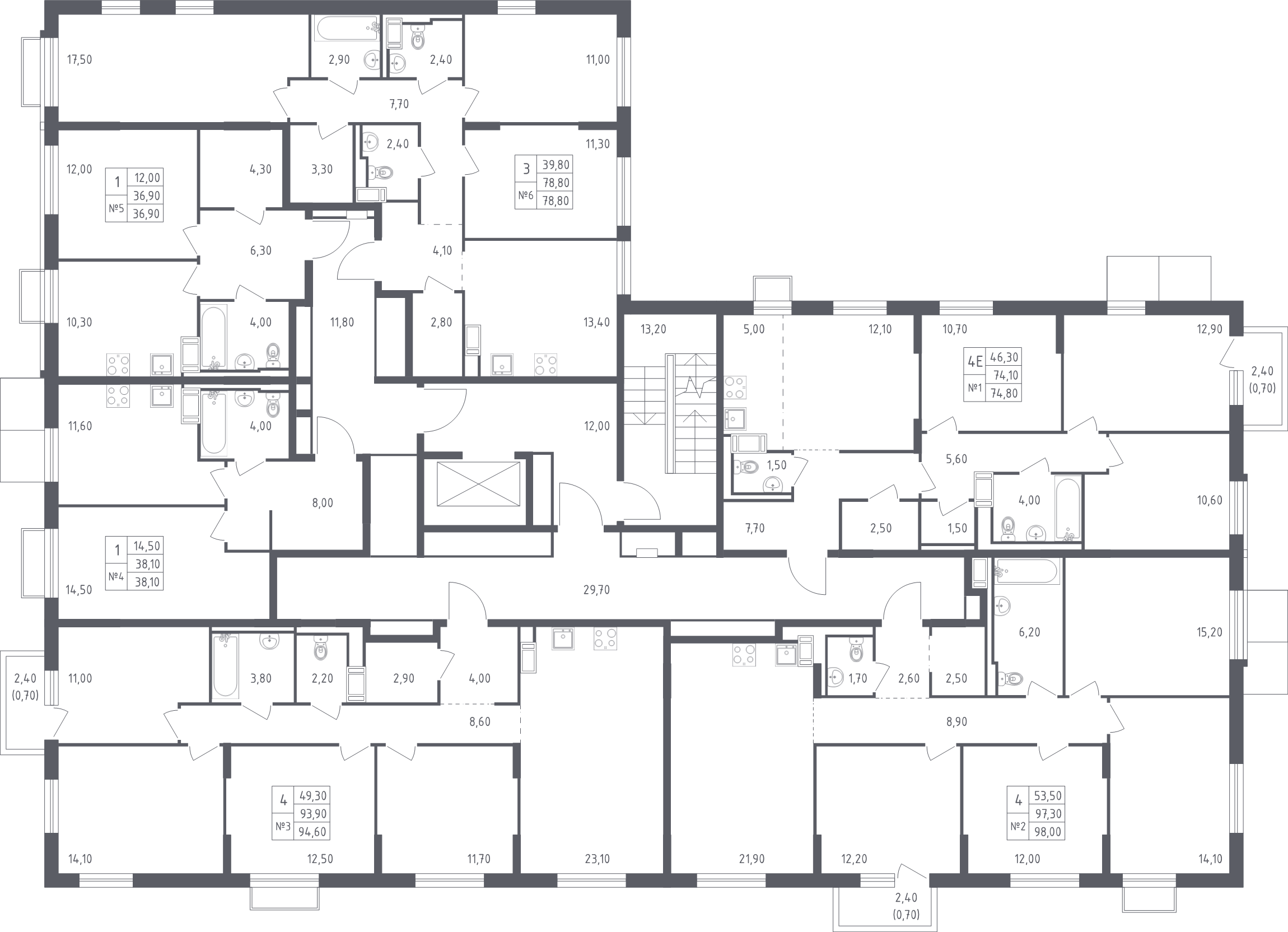 1-комнатная квартира, 36.9 м² - планировка этажа