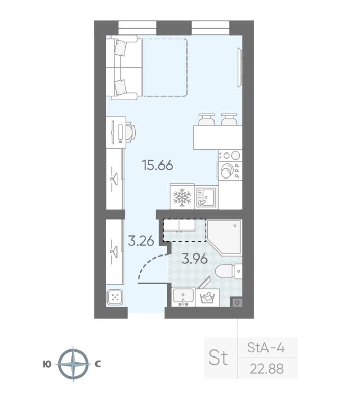 Квартира-студия, 22.88 м² в ЖК "Морская миля" - планировка, фото №1