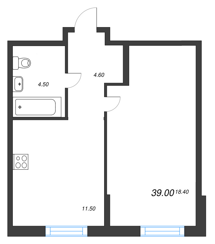 1-комнатная квартира, 39 м² в ЖК "Ягодное Река Парк" - планировка, фото №1