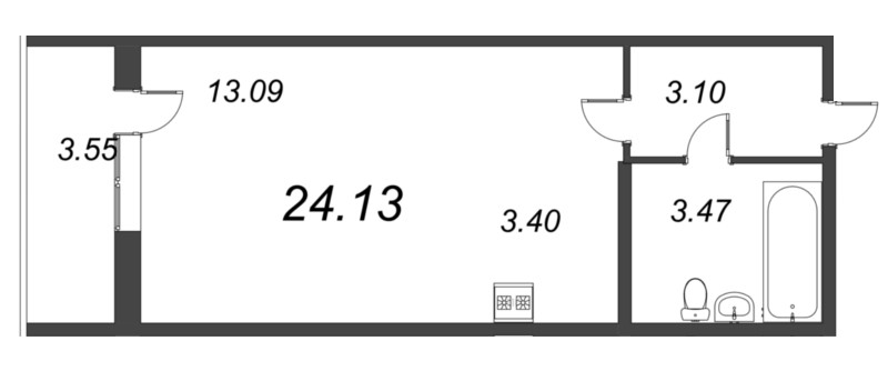 Квартира-студия, 24.13 м² в ЖК "Капральский" - планировка, фото №1