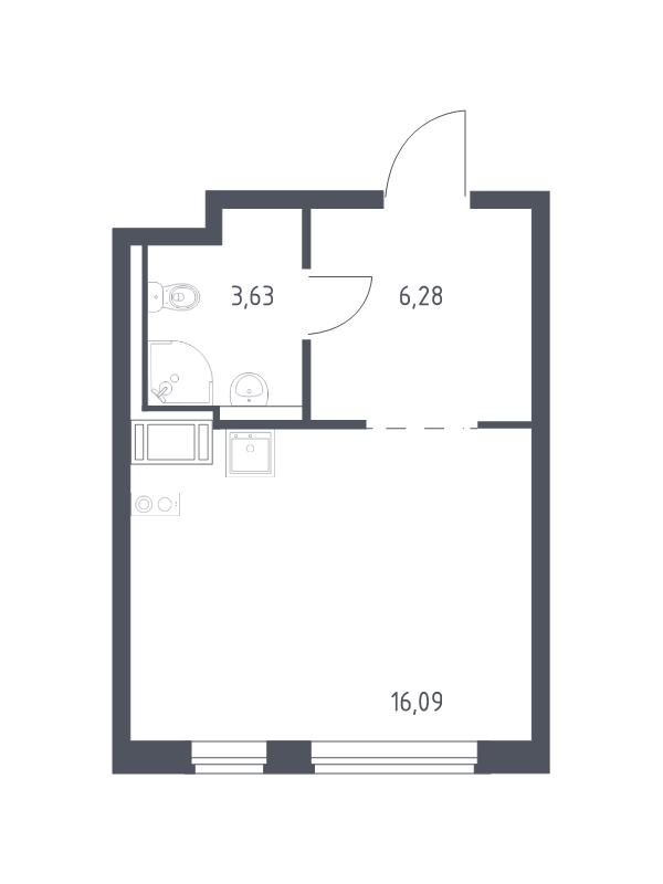 Квартира-студия, 26 м² - планировка, фото №1