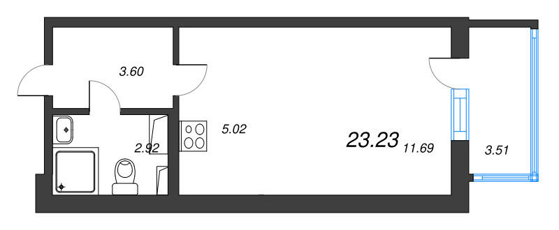 Квартира-студия, 23.23 м² в ЖК "Любоград" - планировка, фото №1