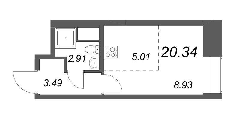 Квартира-студия, 20.34 м² - планировка, фото №1