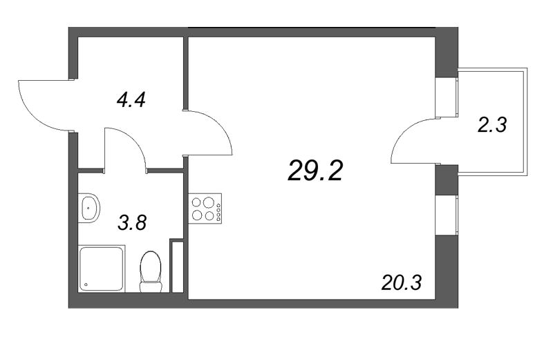 Квартира-студия, 29.2 м² в ЖК "Экография" - планировка, фото №1