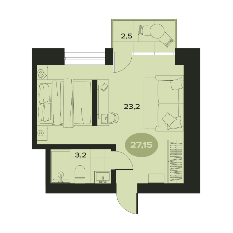 1-комнатная квартира, 28.9 м² в ЖК "Место в Смолячково" - планировка, фото №1