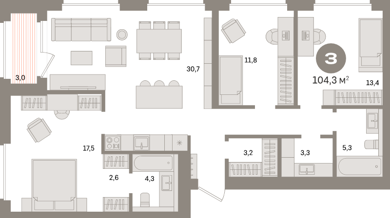 4-комнатная (Евро) квартира, 104.2 м² в ЖК "Северный ветер" - планировка, фото №1