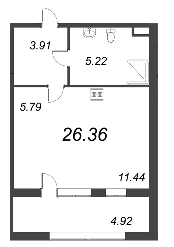 Квартира-студия, 26.36 м² - планировка, фото №1