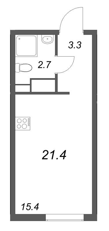 Квартира-студия, 21.4 м² в ЖК "Октябрьская набережная" - планировка, фото №1
