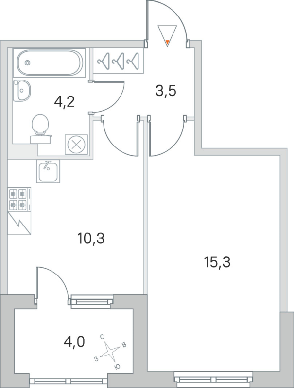 1-комнатная квартира, 33.3 м² в ЖК "ЮгТаун" - планировка, фото №1