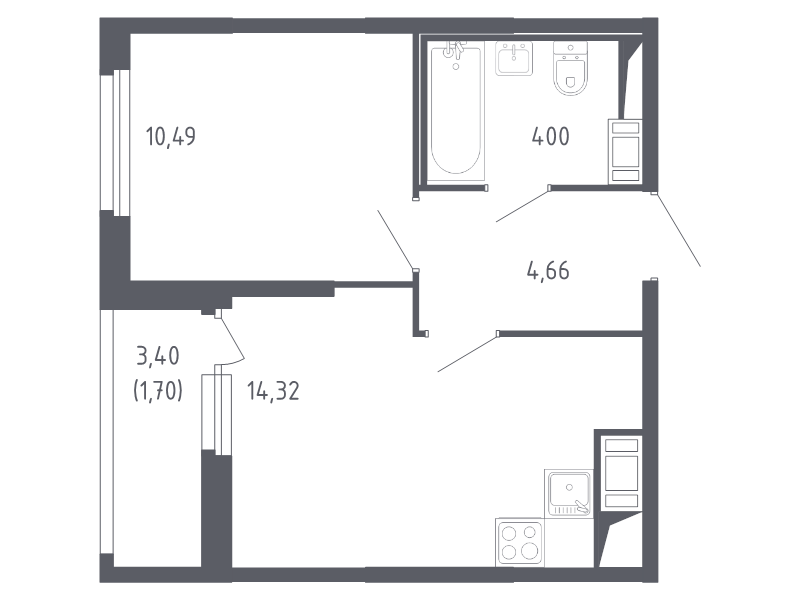 1-комнатная квартира, 35.17 м² в ЖК "Сандэй" - планировка, фото №1
