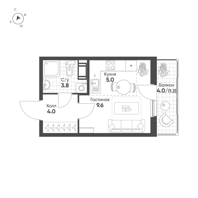Квартира-студия, 23.6 м² в ЖК "Клюква.Парк" - планировка, фото №1