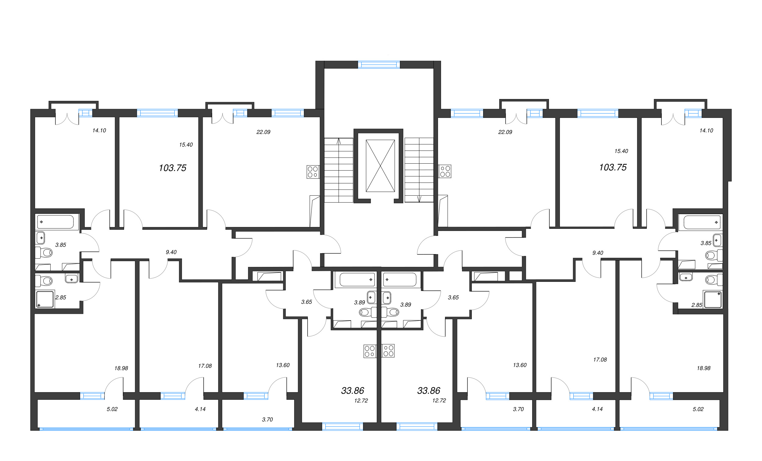 1-комнатная квартира, 33.86 м² в ЖК "Любоград" - планировка этажа