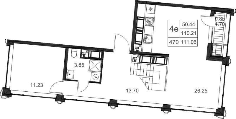 4-комнатная (Евро) квартира, 115 м² - планировка, фото №1