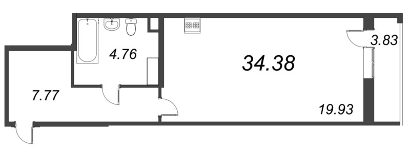 Квартира-студия, 34 м² в ЖК "Аквилон Zalive" - планировка, фото №1