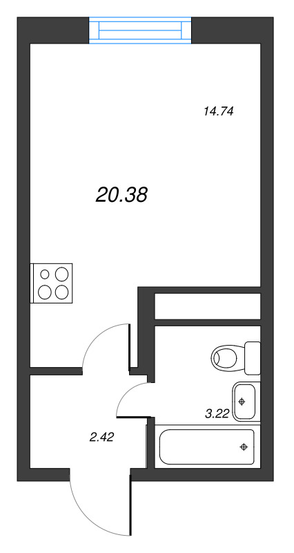 Квартира-студия, 20.38 м² - планировка, фото №1
