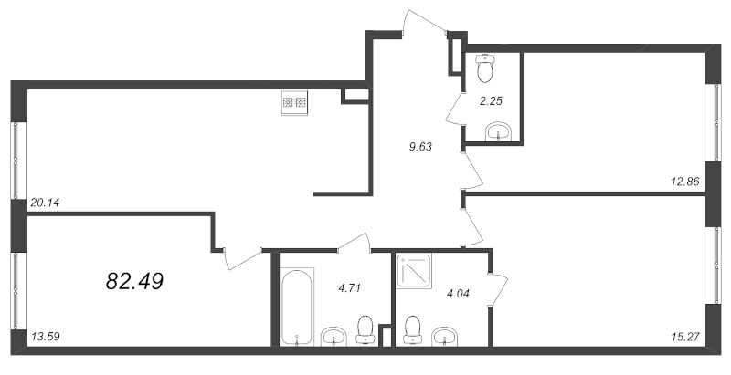 4-комнатная (Евро) квартира, 82.49 м² в ЖК "Zoom на Неве" - планировка, фото №1