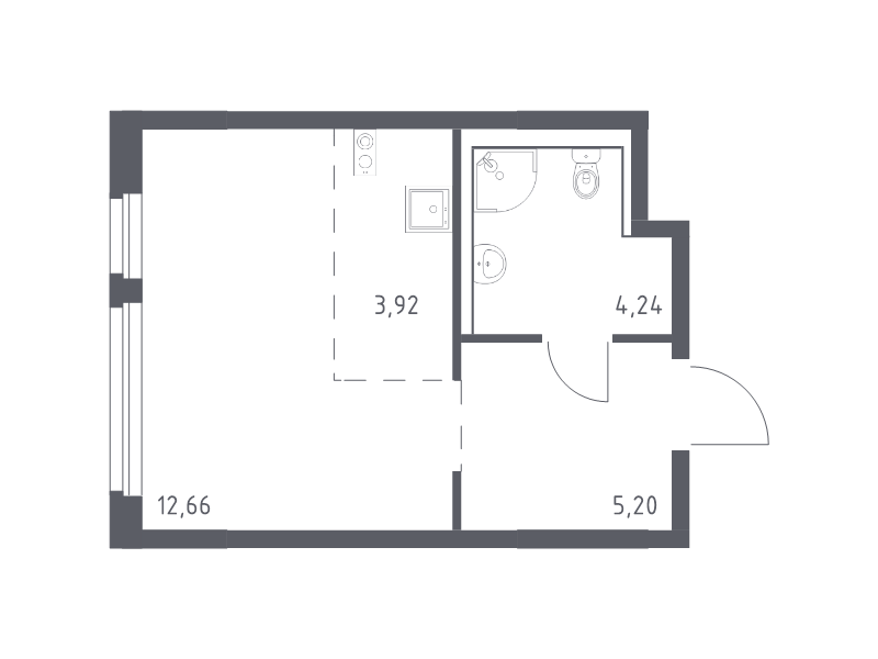 Квартира-студия, 26.02 м² - планировка, фото №1