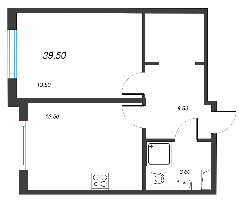 1-комнатная квартира, 39.5 м² в ЖК "Парусная 1" - планировка, фото №1