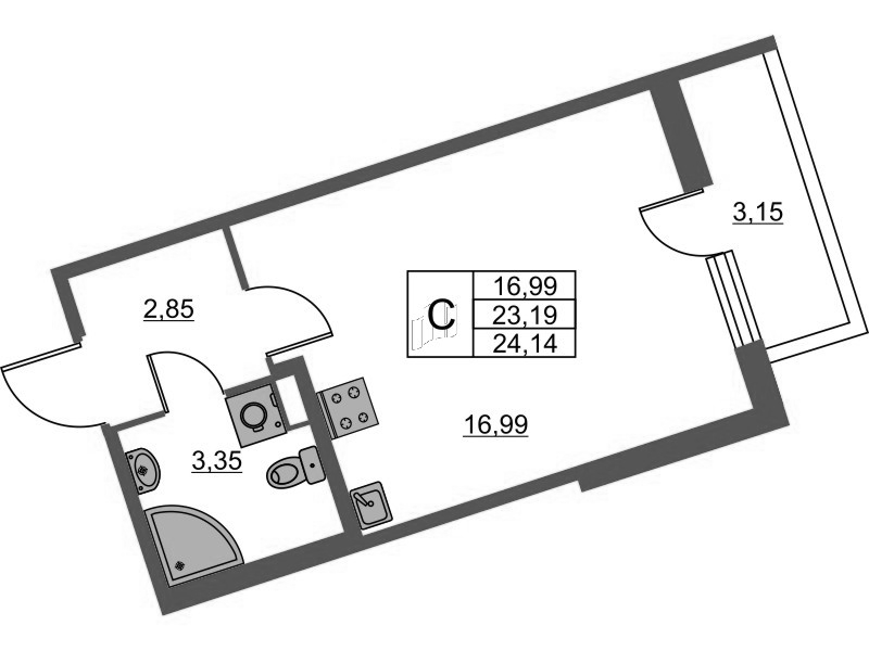 Квартира-студия, 24.14 м² - планировка, фото №1