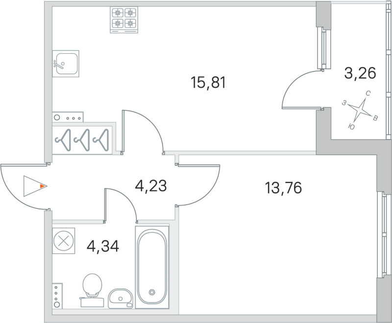 2-комнатная (Евро) квартира, 38.14 м² в ЖК "Любоград" - планировка, фото №1