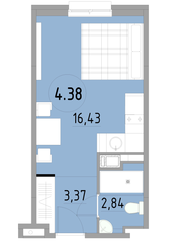 Квартира-студия, 22.64 м² в ЖК "Cosmos Smart Yuzhny" - планировка, фото №1