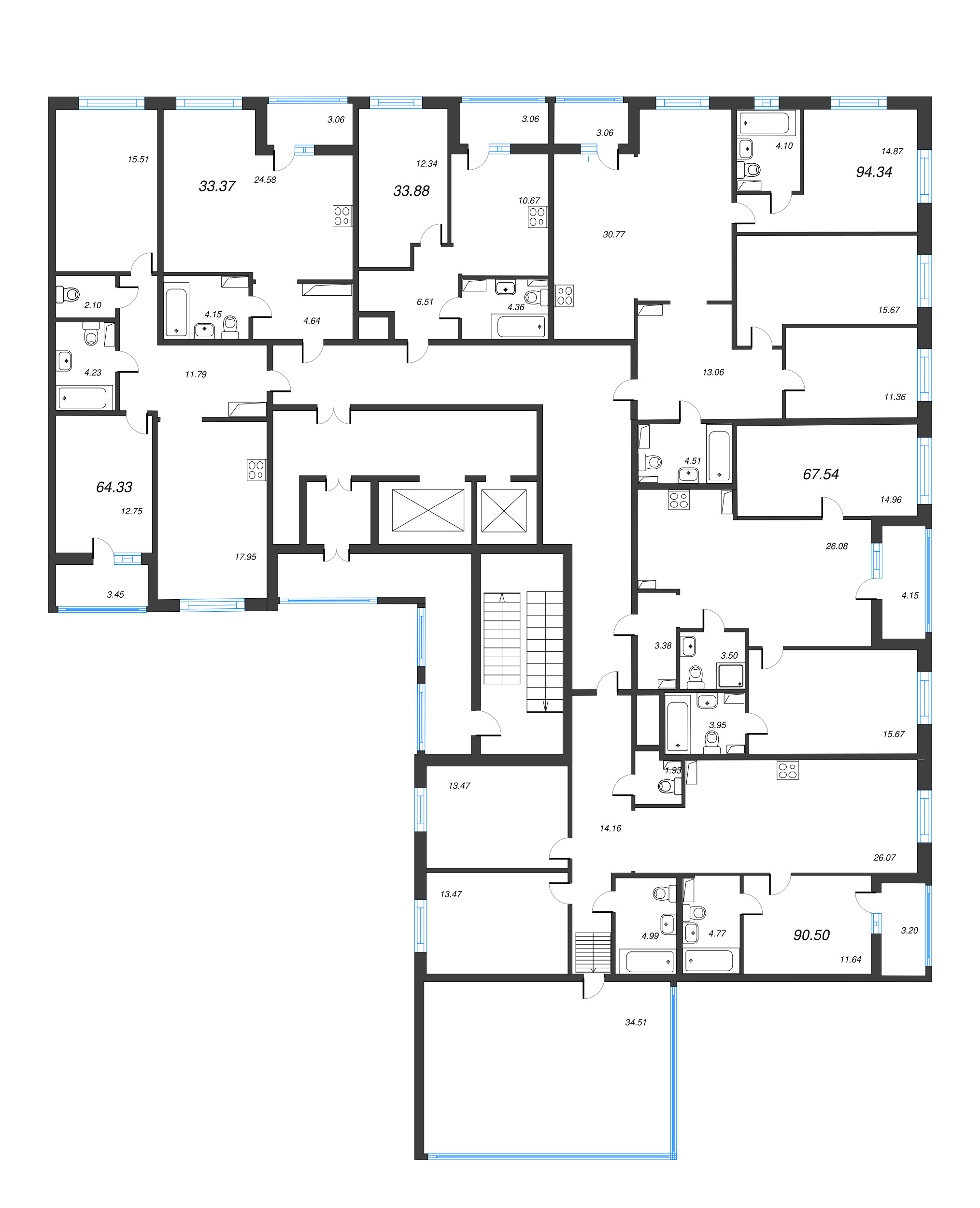1-комнатная квартира, 36.94 м² в ЖК "Чёрная речка" - планировка этажа