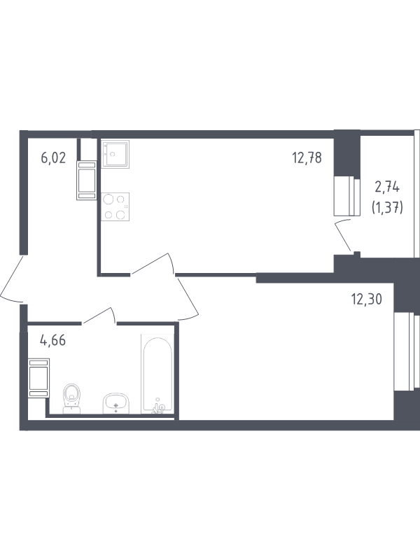 1-комнатная квартира, 37.13 м² в ЖК "Живи! В Рыбацком" - планировка, фото №1