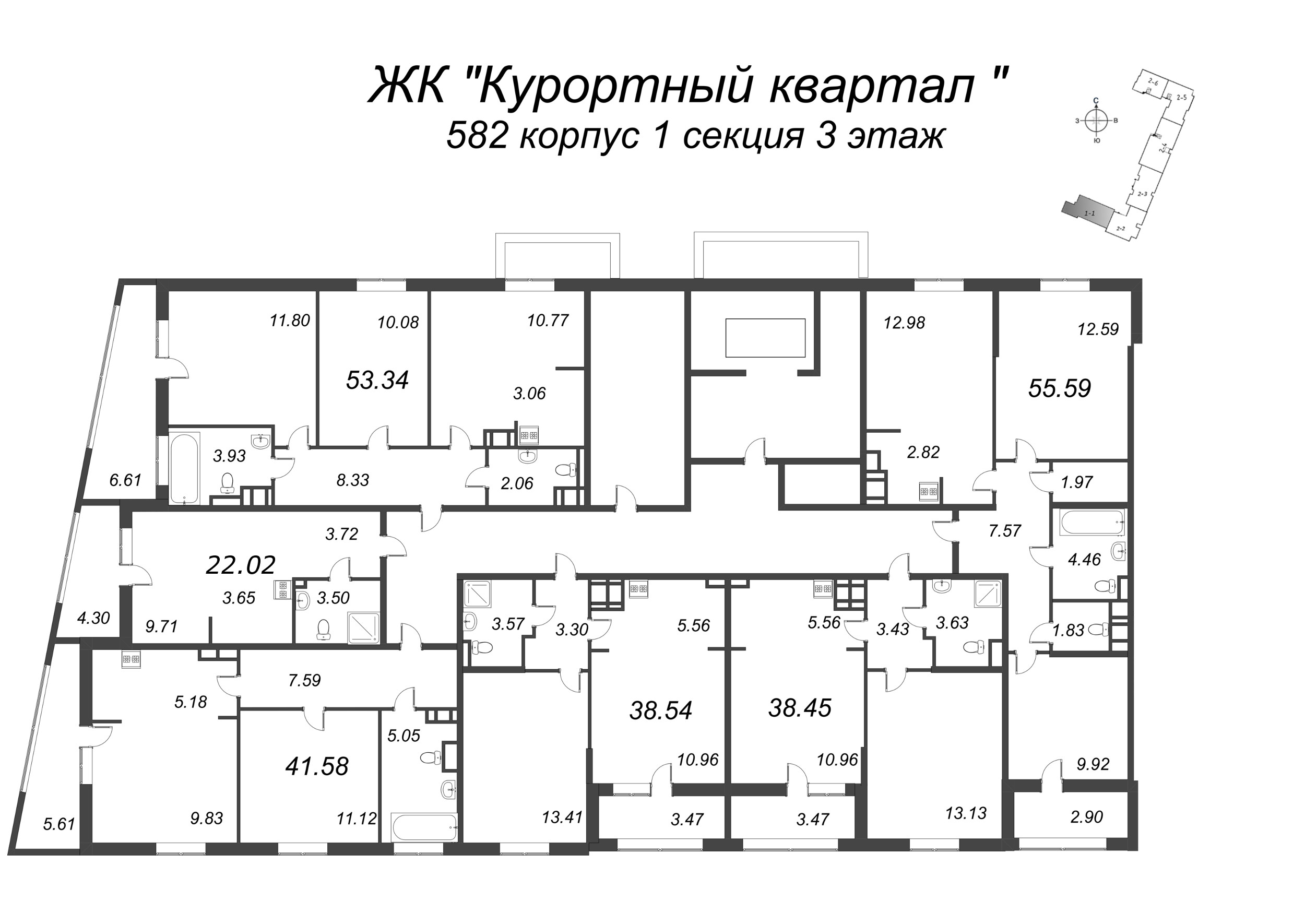 Квартира-студия, 22.02 м² - планировка этажа
