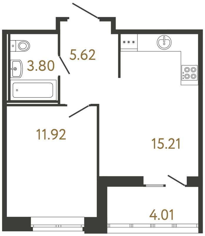 2-комнатная (Евро) квартира, 36.55 м² в ЖК "Ultra City 3.0" - планировка, фото №1