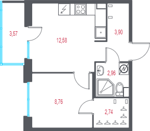 1-комнатная квартира, 32.01 м² в ЖК "Город-спутник Южный" - планировка, фото №1