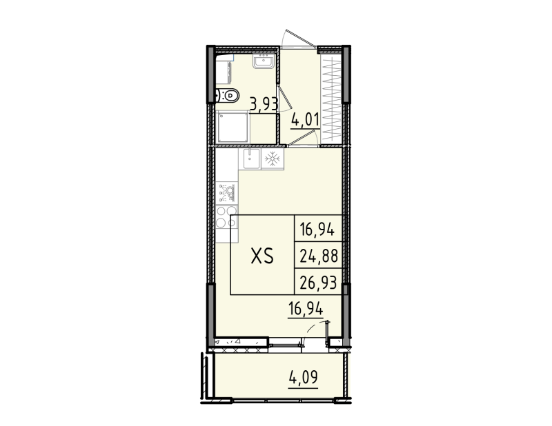 Квартира-студия, 26.93 м² в ЖК "Аквилон RekaPark" - планировка, фото №1