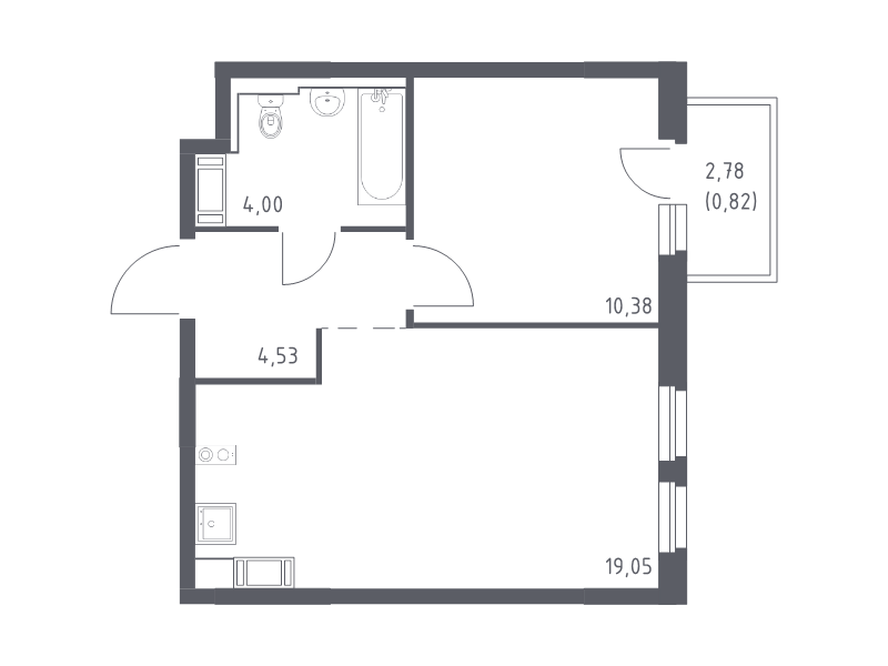 2-комнатная (Евро) квартира, 38.78 м² в ЖК "Новое Колпино" - планировка, фото №1