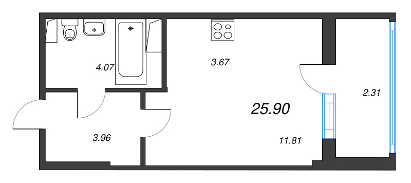 Квартира-студия, 25.82 м² - планировка, фото №1