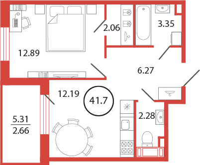 1-комнатная квартира, 41.7 м² в ЖК "Энфилд" - планировка, фото №1