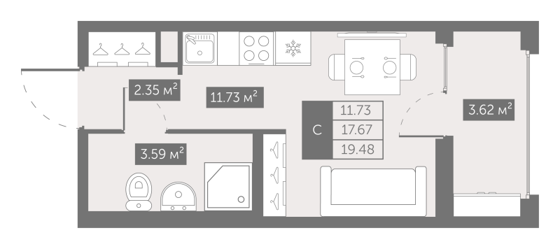 Квартира-студия, 19.64 м² в ЖК "UP-квартал Новый Московский" - планировка, фото №1