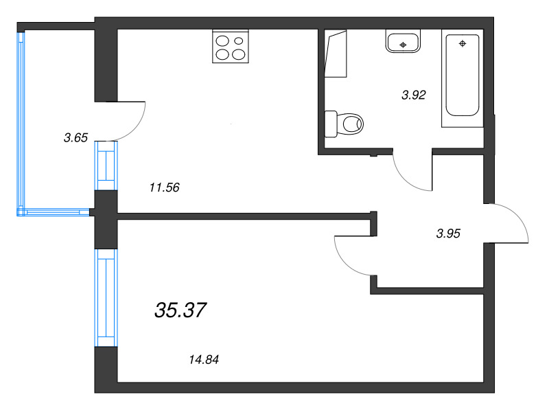 1-комнатная квартира, 35.37 м² в ЖК "Окла" - планировка, фото №1
