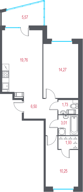 3-комнатная (Евро) квартира, 59.12 м² в ЖК "Город-спутник Южный" - планировка, фото №1
