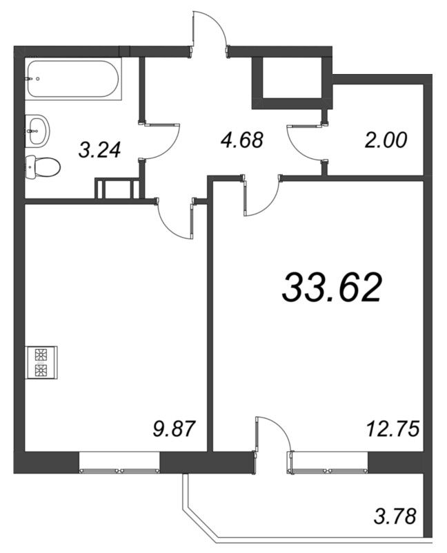 1-комнатная квартира, 33.67 м² в ЖК "Капральский" - планировка, фото №1