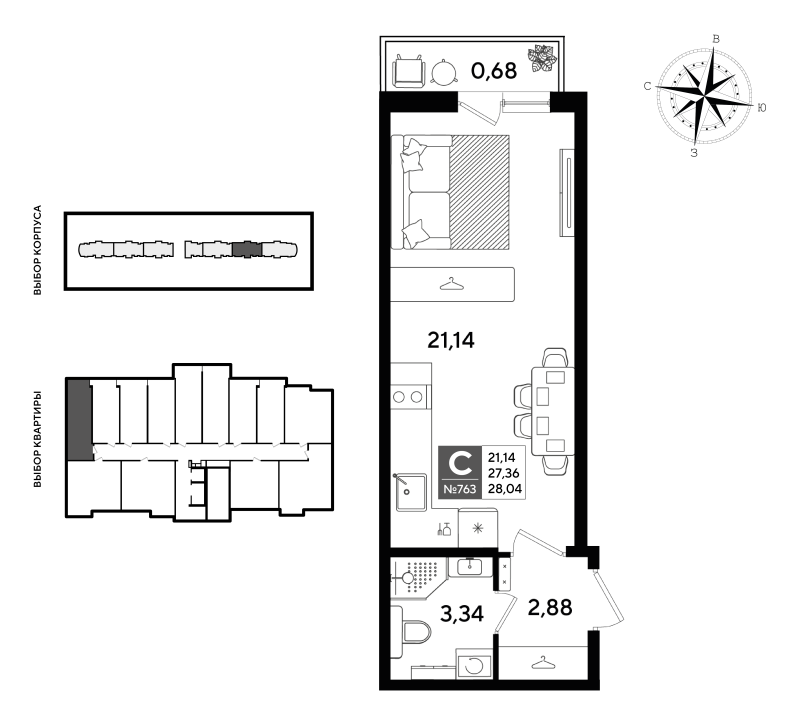 Квартира-студия, 28.04 м² в ЖК "Догма Юкки" - планировка, фото №1