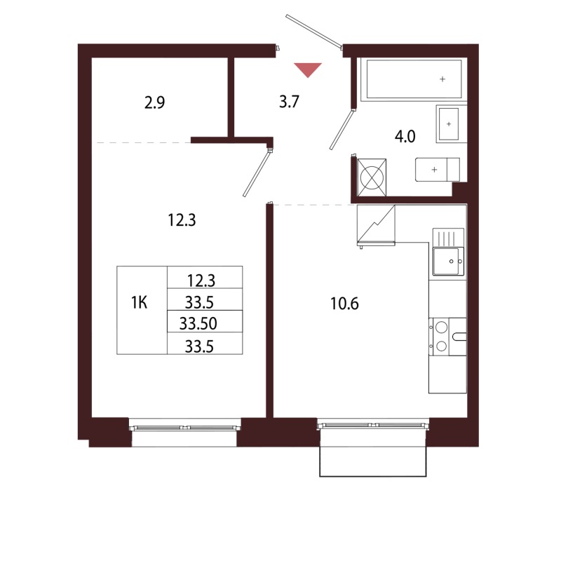1-комнатная квартира, 33.5 м² в ЖК "Лисино" - планировка, фото №1