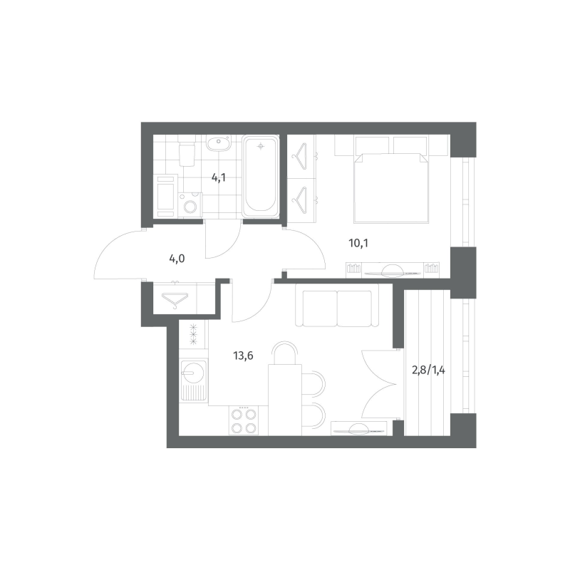 1-комнатная квартира, 33.2 м² в ЖК "NewПитер 2.0" - планировка, фото №1