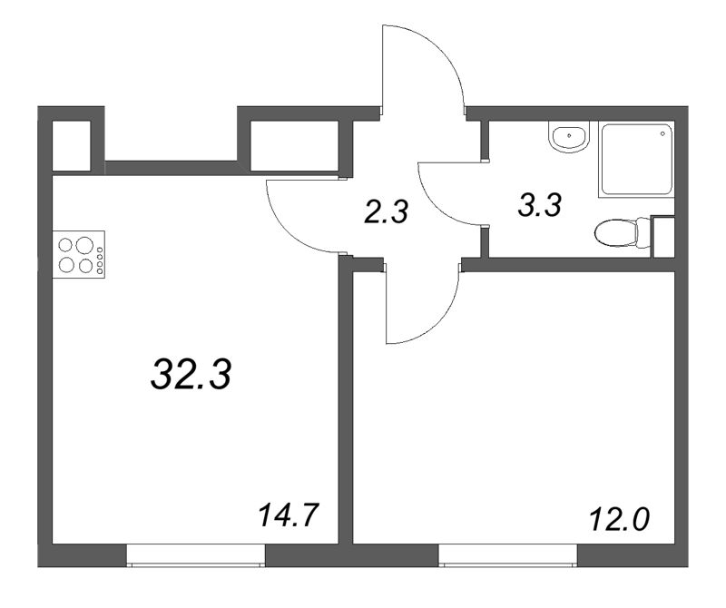 1-комнатная квартира, 32.3 м² в ЖК "ЛСР. Ржевский парк" - планировка, фото №1