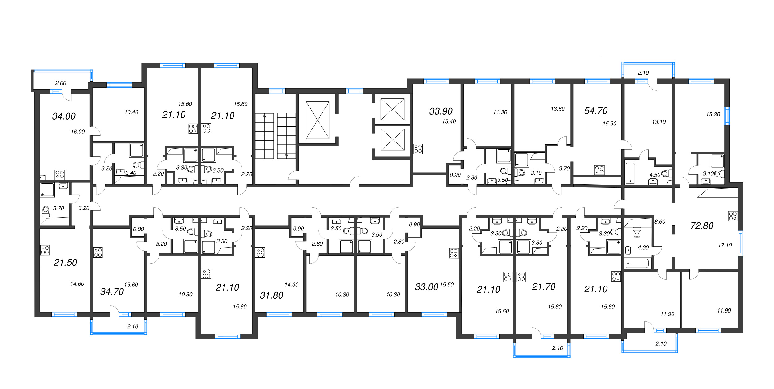 Квартира-студия, 21.1 м² в ЖК "Дыбенко Парк" - планировка этажа