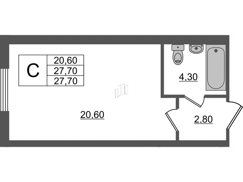 Квартира-студия, 27.7 м² в ЖК "PROMENADE" - планировка, фото №1