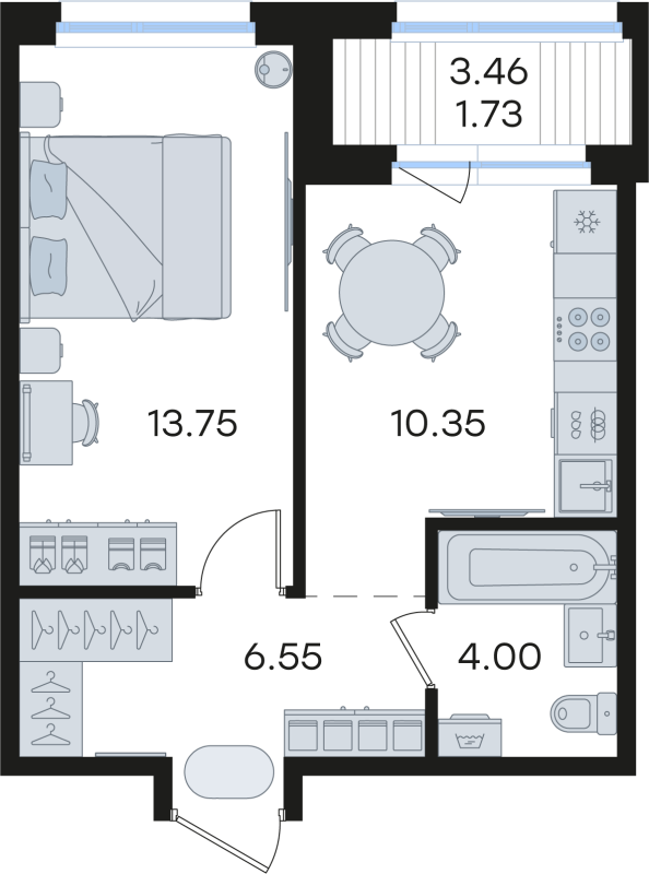 1-комнатная квартира, 36.23 м² в ЖК "Парголово" - планировка, фото №1