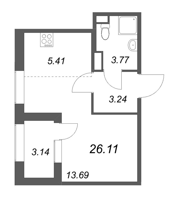 Квартира-студия, 26.11 м² в ЖК "Дубровский" - планировка, фото №1