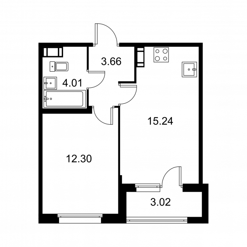 2-комнатная (Евро) квартира, 36.72 м² в ЖК "Квартал Заречье" - планировка, фото №1